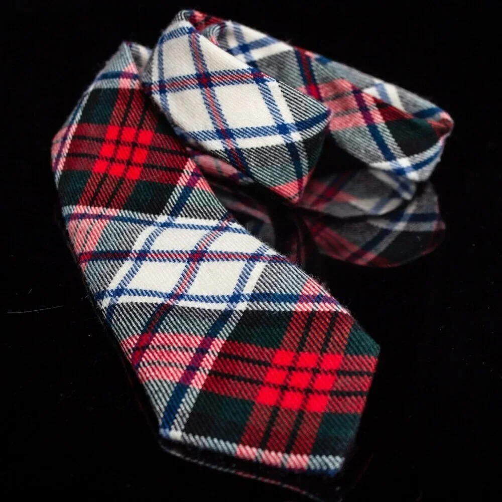 Vintage Macquarrie Modern Tartan Wool Tie By Lacharron Red/Green/White Plaid 3”